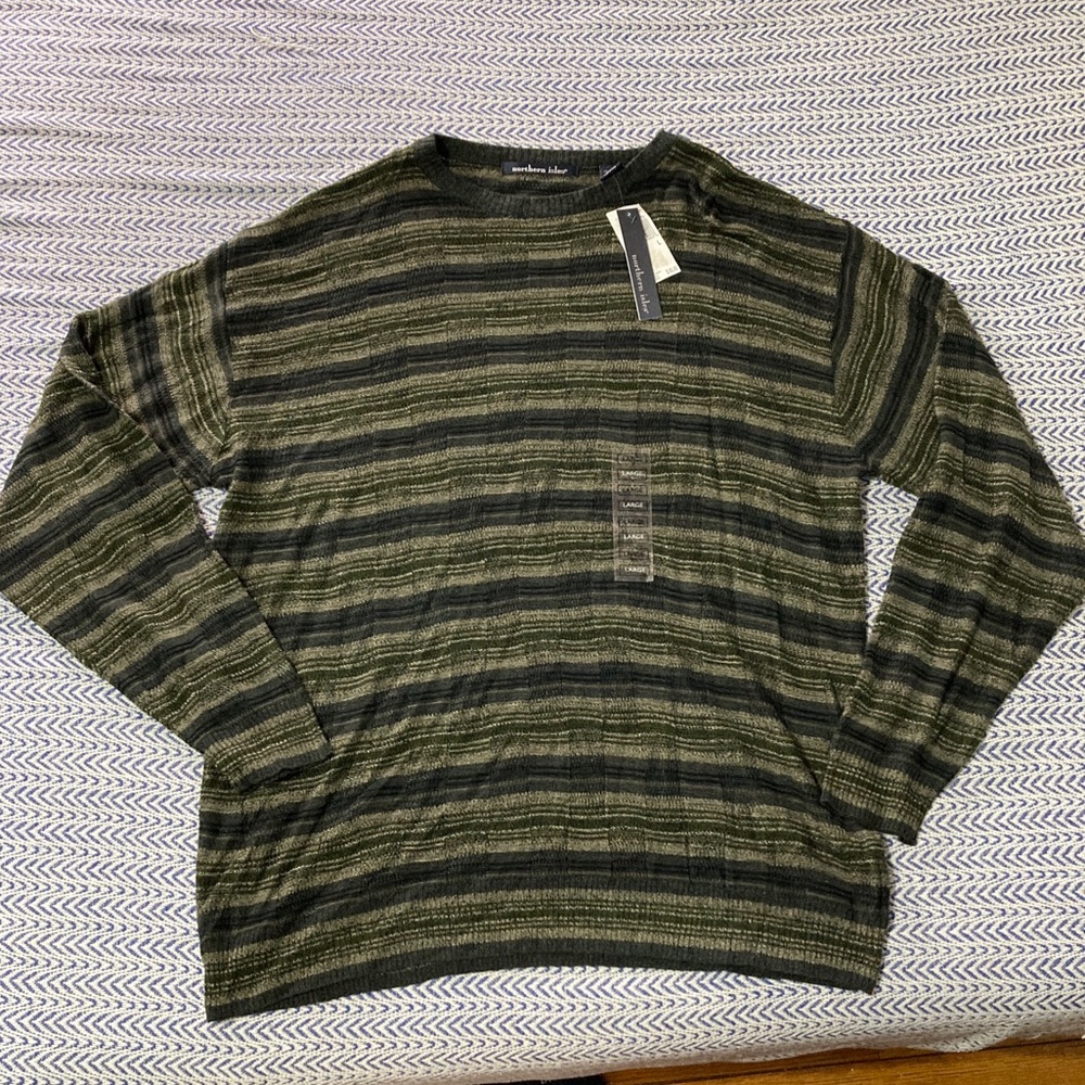 Northern Isles Mens Large Knit Sweater Wavy Striped Texture Vintage 90s Style